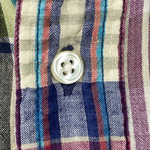 GANT Shirt Men L SALTY DOG Indian Madras Plaid Half Sleeve Button Up Cotton Blue - Picture 7 of 11